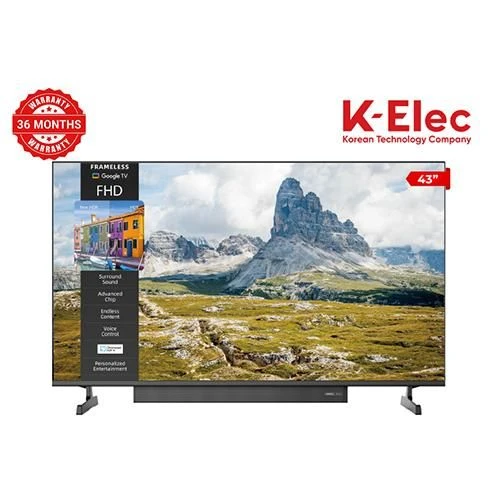 K-Elec 43" Inch FHD Smart Google LED TV | Frameless | External Dolby Atmos Soundbar | Inbuilt Decoder | Netflix YouTube | HDR | WiFi Bluetooth | 3-Year Warranty + FREE TV GUARD + WALL MOUNT