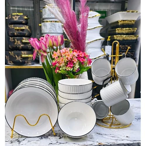 18-Piece Japanese Ceramic Dinner Set – 6 Plates, 6 Bowls & 6 Mugs