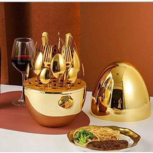Gold-Plated Cutlery Set with Holder