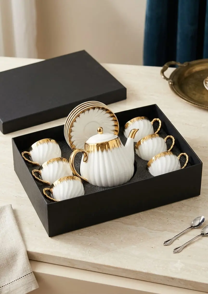 Porcelain Tea Set with Gold Trim