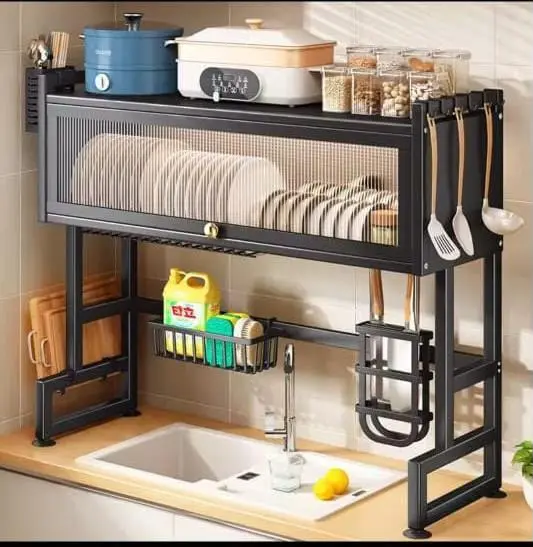 Over-Sink Dish Drying Rack with Storage Shelves